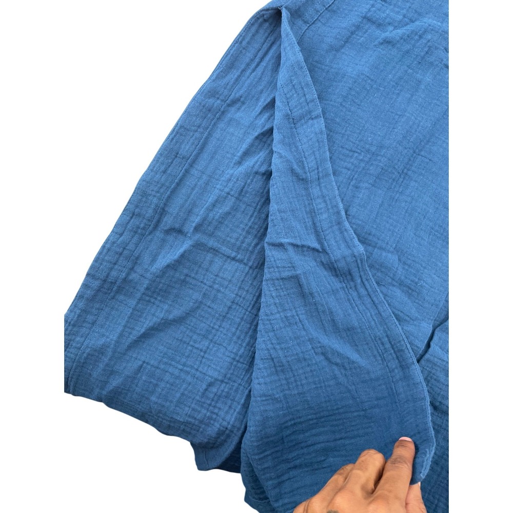 ocean+main Dress One Size Blue Excellent Cotton Gauze Caftan V-Neck Side Slit - Picture 3 of 4